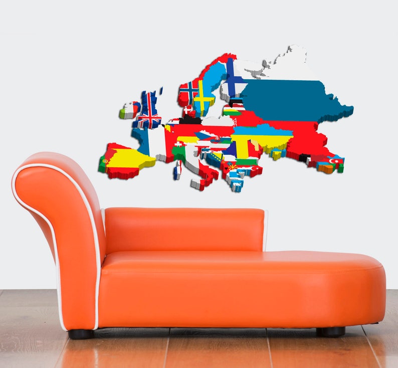 europe map wall decals europe map wall sticker europe map | etsy