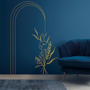 Minimalistischer Bogen Blumen Wandaufkleber - Moderne Line Art Vinyl-Aufkleber in verschiedenen Größen, elegantes Dekor für Zuhause oder im Büro se268