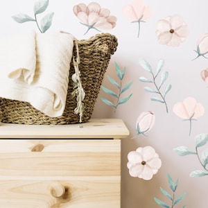 Eucalyptus Leaves and Flowers Decal, Watercolor Flowers, Kitchen, Bathroom Wall Paper Peel and Stick, Nursery Decor, Botanical Decor a016