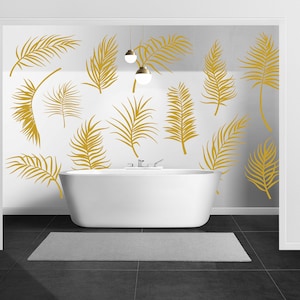 Palm Leaves Wall Decal,  Bedroom Living Room Botanical Wall Decals, Tropical Leaves Wall Decal, Minimalist Decor,  Set of 14 Leaves n056