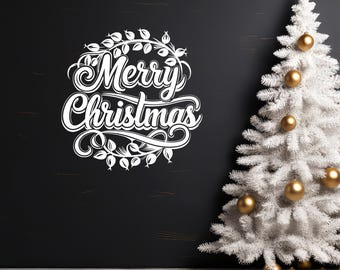 Merry Christmas Wall Decal, Holiday Vinyl Lettering, Window Sticker, Festive Home Storefront Decor a036