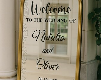 Personalized Wedding Welcome Decal, Mirror or Acrylic Sign Vinyl, Custom Names and Date a095
