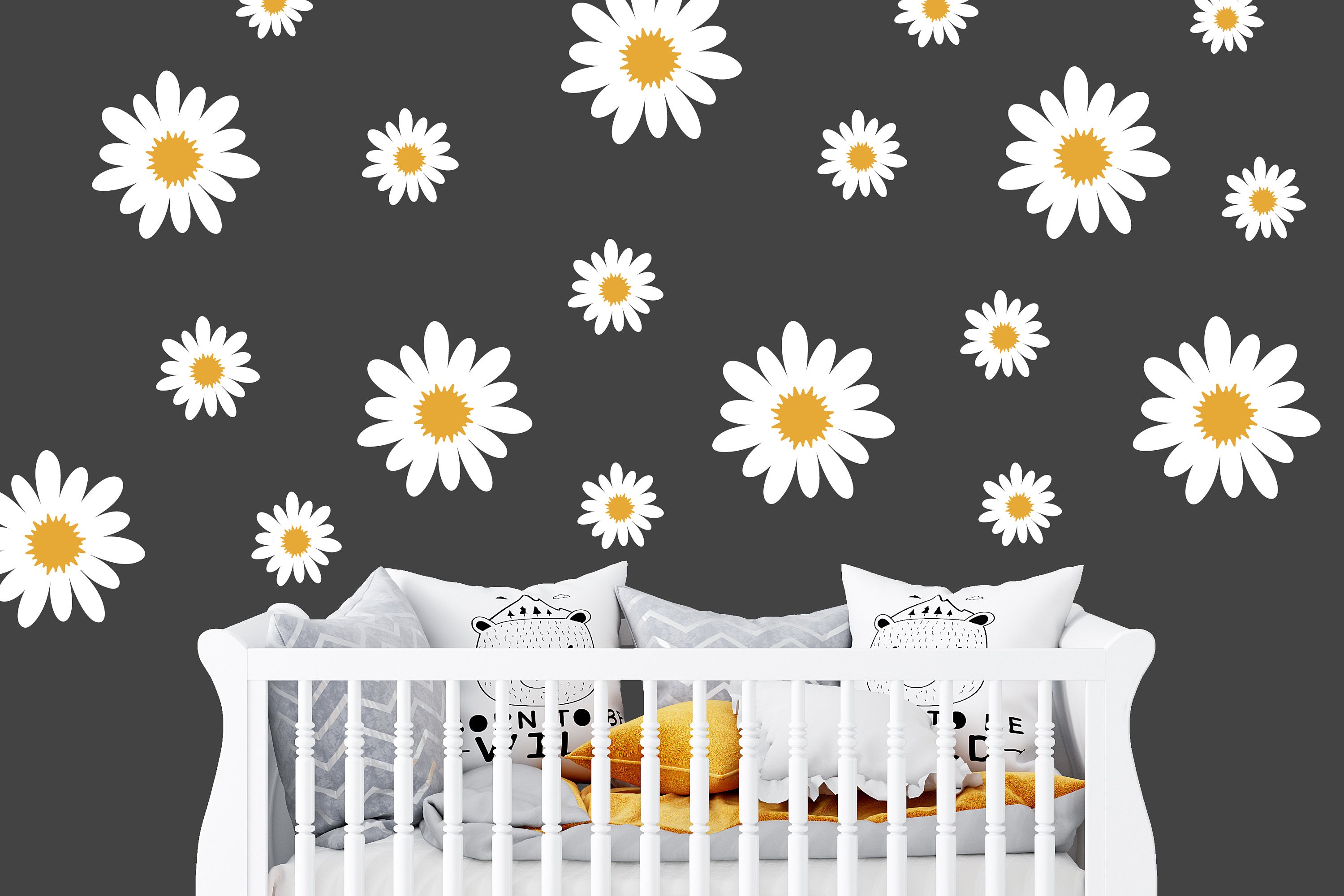 Daisy Flower Wall Decals: Boho Nursery Decor, Peel and Stick (set of 39 ...