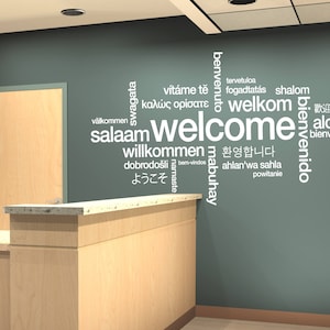 Welcome Sign Decal - Welcome Wall Sticker, Welcome in Many Languages Decor, Welcome Design Wall Art Design All Languages Room Mural se143