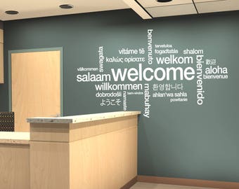 Welcome Sign Decal - Welcome Wall Sticker, Welcome in Many Languages Decor, Welcome Design Wall Art Design All Languages Room Mural se143