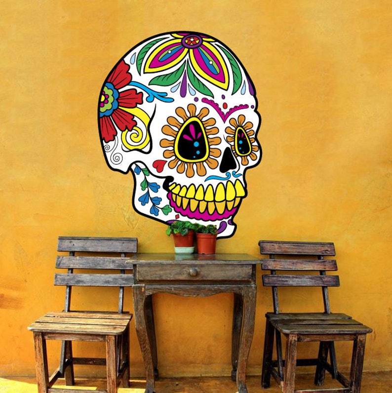 Sugar Skull Wall Decal Decor Vinyl Mc557 - Sugar Skull Wall Decal Sugar Skull Wall Decal Decor Vinyl Mc557 - Sugar Skull Wall Decal