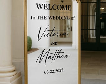 Personalized Wedding Welcome Decal, Mirror or Acrylic Sign, Custom Names and Date a094