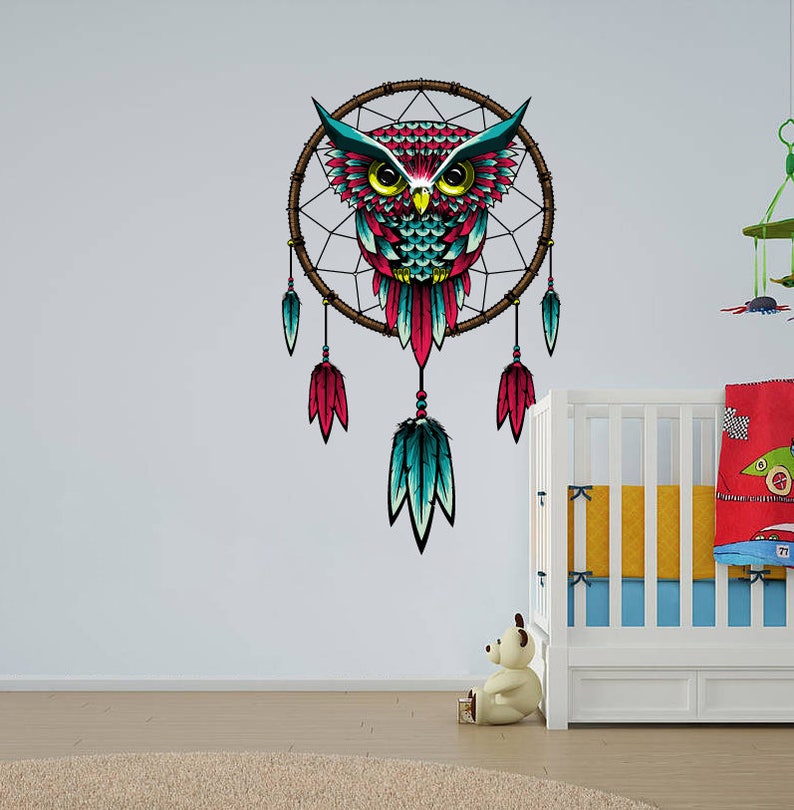 dream catcher owl wall decal dreamcatcher wall sticker owl | etsy