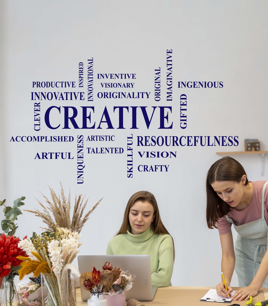 Creative Wall Decal Featuring Synonym Words, Store Decal, Office Wall