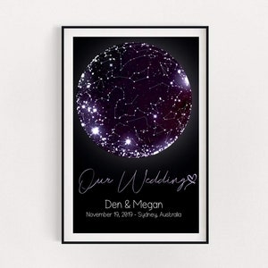 Mapa estelar personalizado, carta de constelación con impresión personalizada, regalo de San Valentín, regalo de boda, regalo de aniversario, mapa del cielo nocturno, 7º