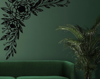 Pfingstrose Ecke Wandaufkleber: Eleganter Blumen Vinyl-Aufkleber n155