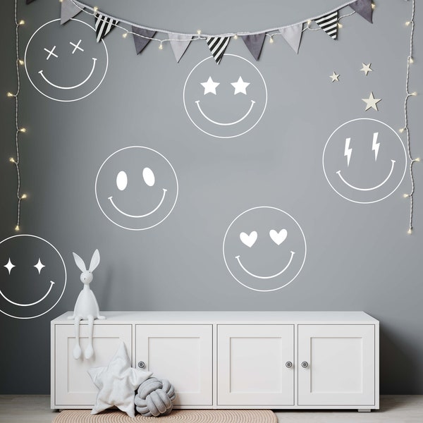 Set of 6 Smiley Face Wall Decals - Sprinkle Your Space with Happiness and Positivity, Each Decal Radiates Cheerful Vibes n059