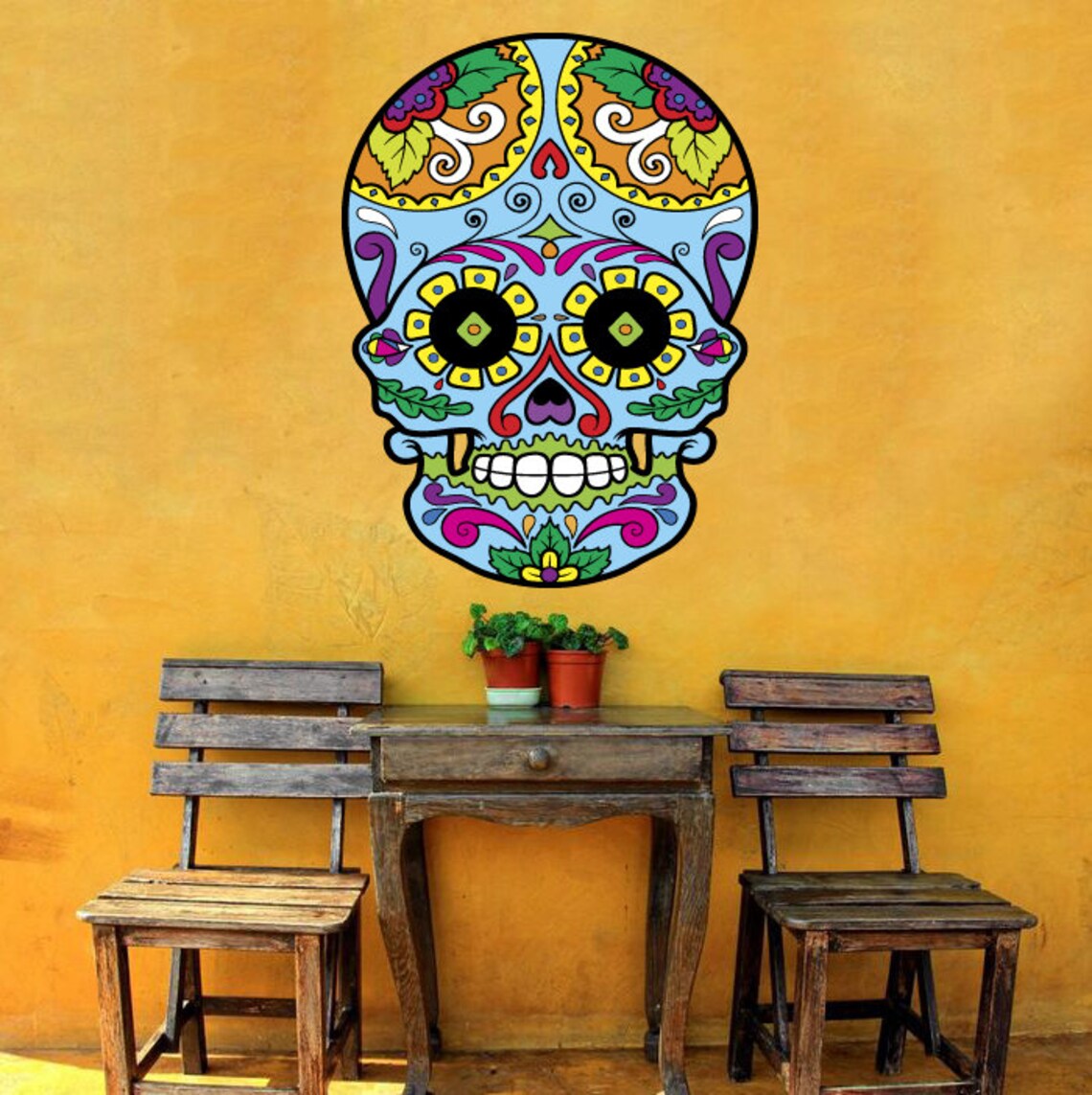 Skull Wall Decal Halloween Skull Wall Decal Sugar Skull Wall Etsy