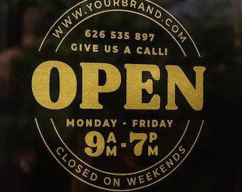 Custom Store Hours Vinyl Decal: Shop Window Sign se303