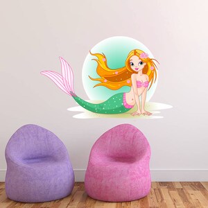Watercolor Mermaid Wall Decal: Nursery Room Decor (28x45 inches) mc126