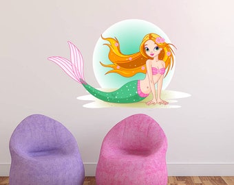 Decalcomanie da parete a forma di sirena, decorazione per camera da letto delle ragazze, colori creativi, adesivi da parete rimovibili, in vinile, decorazione per la casa dei bambini