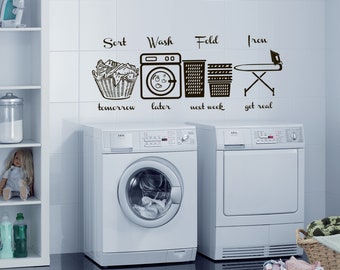 Laundry Room Wall Decal: Sort, Wash, Fold, Iron Vinyl Art se176