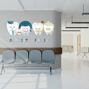 Décalcomanie murale de famille de dentiste, autocollant en vinyle de personnage de dent, décoration de cabinet dentaire, art mural dentiste pédiatrique, usage intérieur et extérieur se285