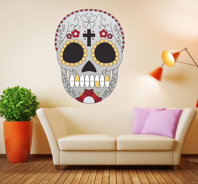Skull Wall Decal Sugar Decor Multi Color Vinyl Mc588 - Sugar Skull Wall Decal Skull Wall Decal Sugar Decor Multi Color Vinyl Mc588 - Sugar Skull Wall Decal