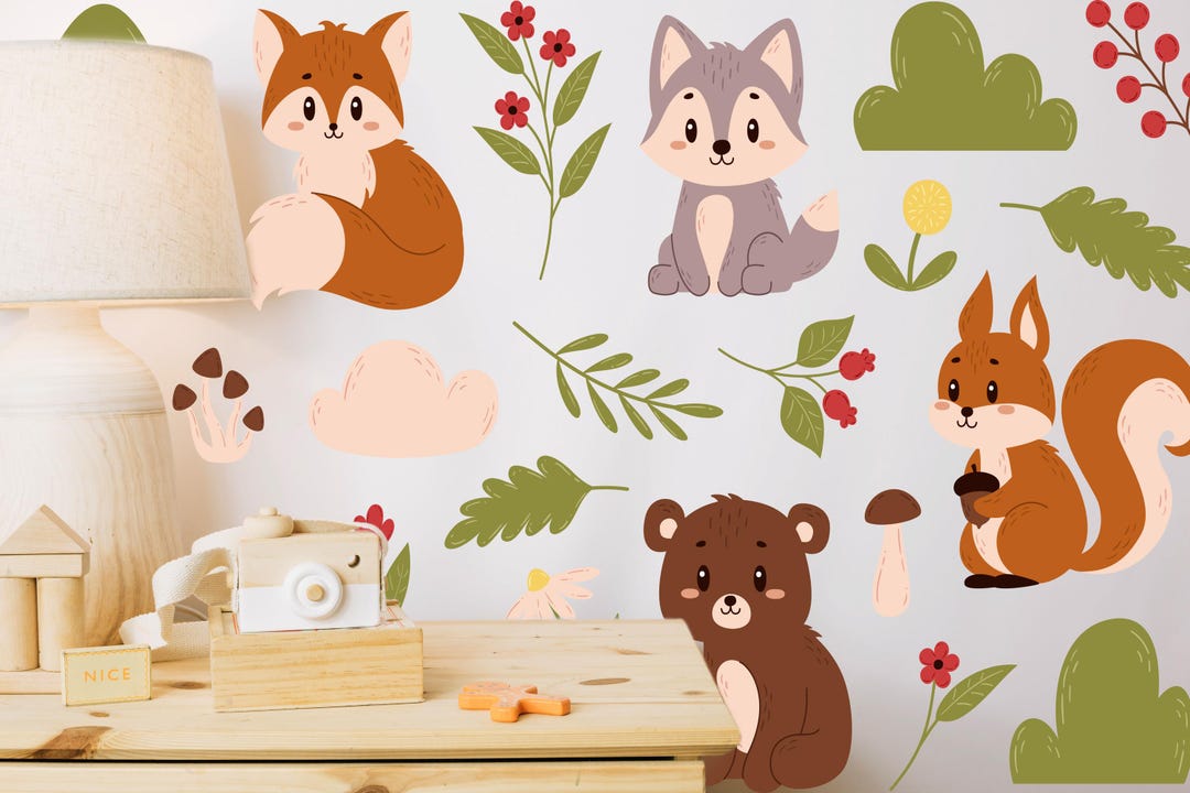 Woodland Animals Nursery Decals: Peel and Stick Fabric Decor (set of 23 ...