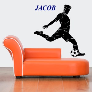 Custom Name Soccer Player Wall Decal - Soccer Theme Room Decor, Kids Room Decor, Nursery Decor, Personalized Gifts nm064