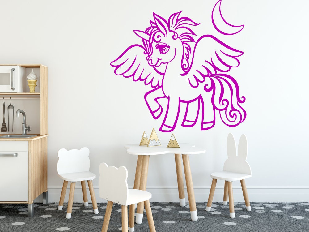 Unicorn Wall Decal Cute Horse Wall Decor Girls Room Decor Etsy
