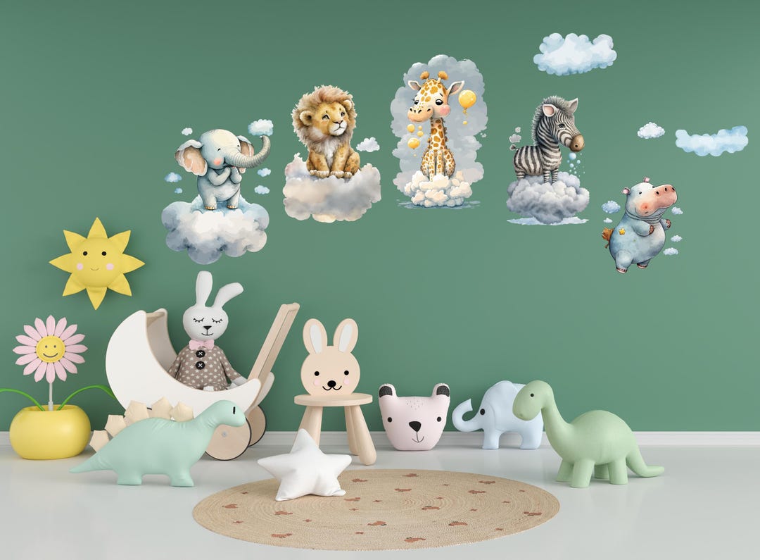 Watercolor Safari Animals Wall Decals: Baby Nursery Decor Se239 - Etsy