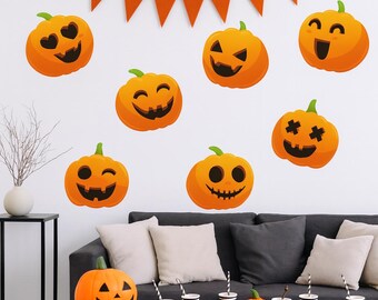 Halloween Pumpkin Wall Decals: Jack O'Lantern Vinyl Stickers, Set of 9 se304
