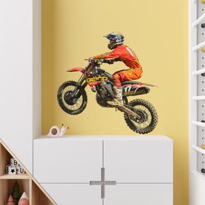 Motocross Rider Vinyl Wall Decal: Boys Room Garage Decor (28x42 Inches) se273