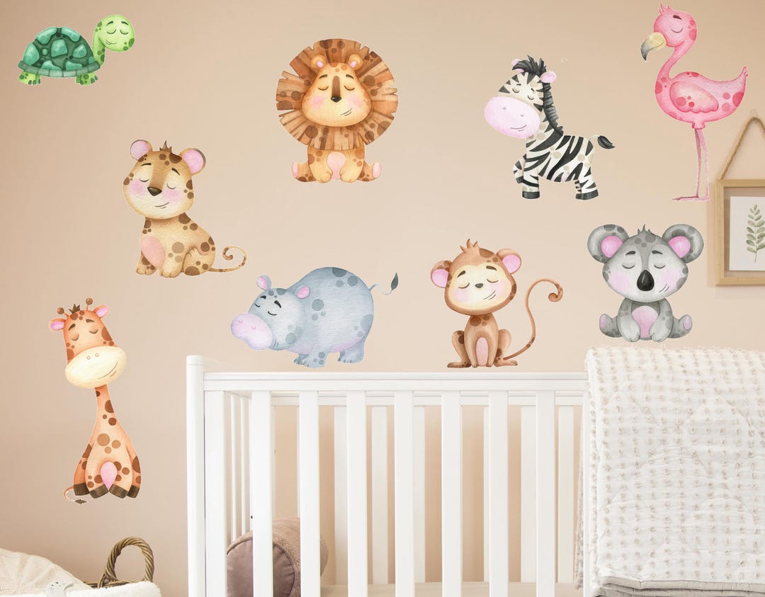 Watercolor Safari Animals Wall Decals: Peel and Stick Nursery Decor ...