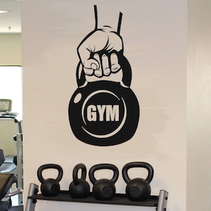 Gym Wall Decals - Kettlebell Workout Fitness Wall Sticker, Garage Gym Wall Decor Art, Motivation Wall Decal, Gym Wall Mural se099