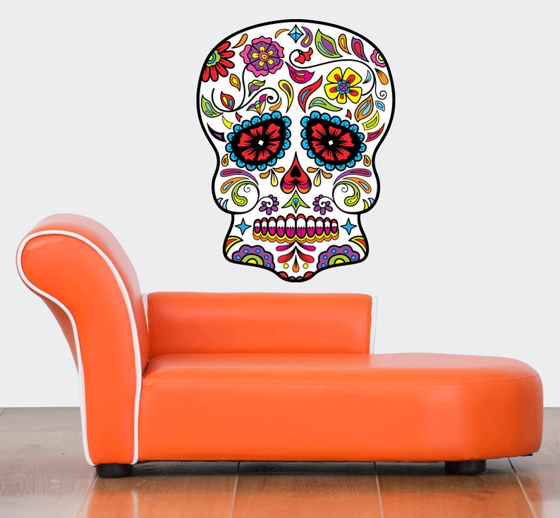 Sugar Skull Decal Wall Decor Dia De Muertos Vinyl Day Of Dead Mc552 - Sugar Skull Wall Decal Sugar Skull Decal Wall Decor Dia De Muertos Vinyl Day Of Dead Mc552 - Sugar Skull Wall Decal