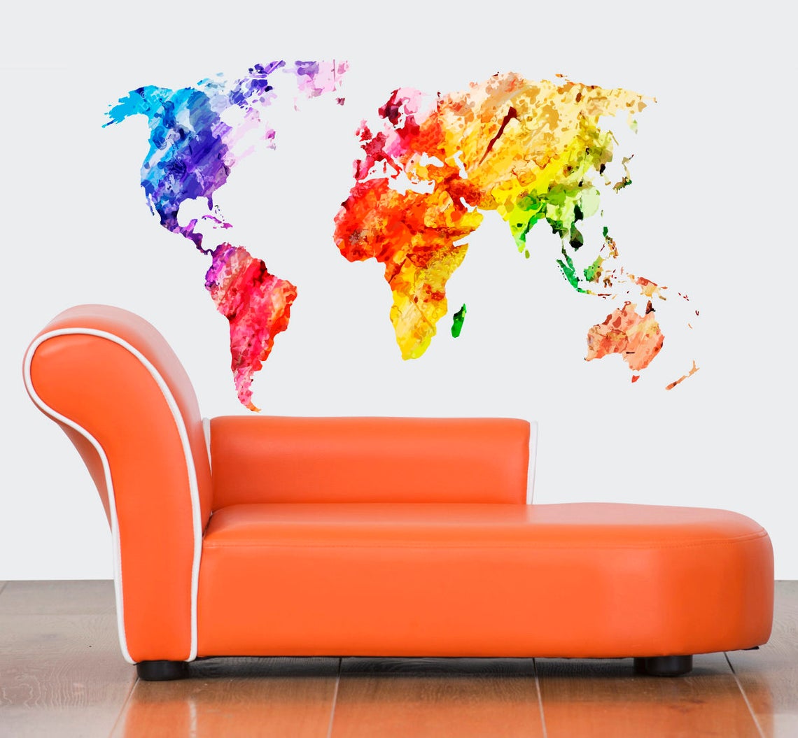 World Map Wall Decal Sticker Home Wall Decor Art Etsy UK
