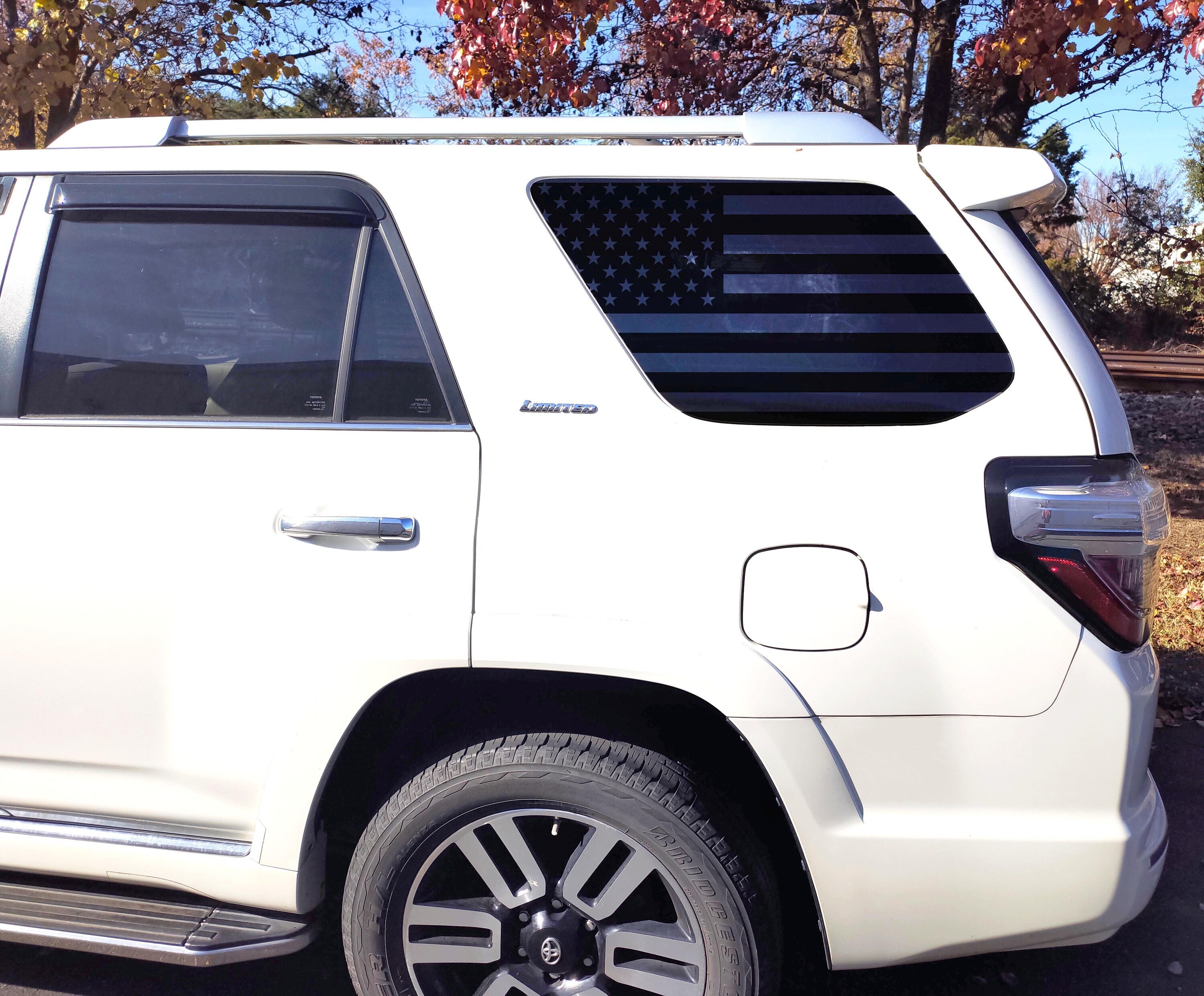 Subaru Forester QB1D.A Distressed USA American Flag Decals in Matte Black for side windows fits 2014-2018 