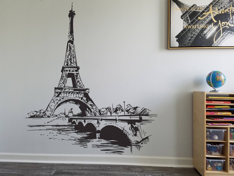 Paris Wall Decal Eiffel Tower Bedroom Decor France Art Living Room Decals Vinyl Lettering