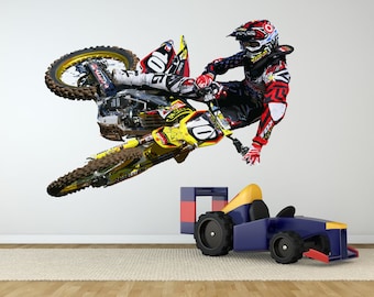 Motocross Dirt Bike Wall Decal: Action Vinyl Sticker mc376