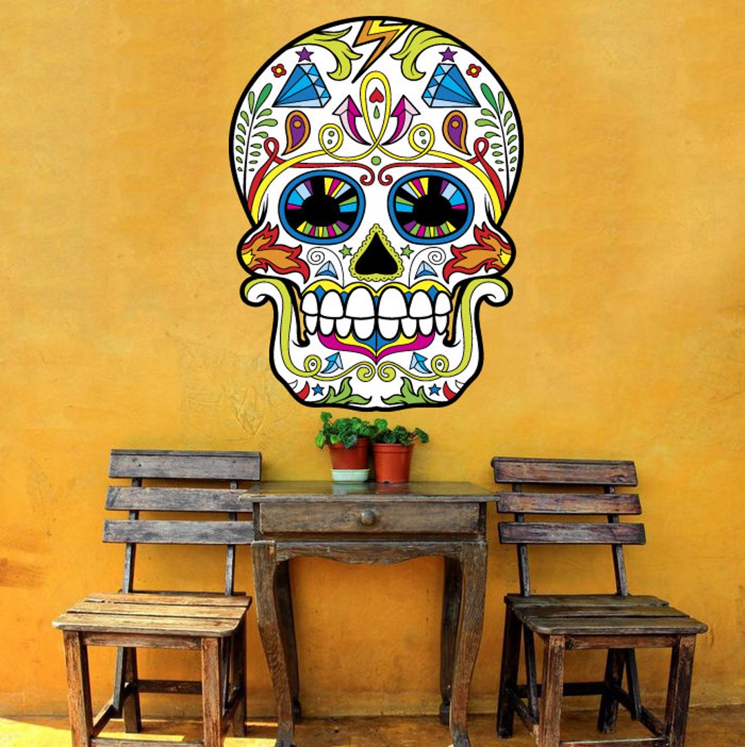 Skull Decal, Halloween Skull Wall Decal, Sugar Skull Wall Decor, Dia De