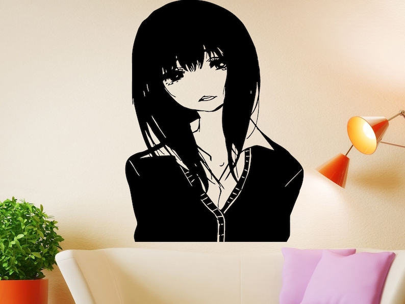 manga drawing wall decal girl face decal anime vinyl decal | etsy