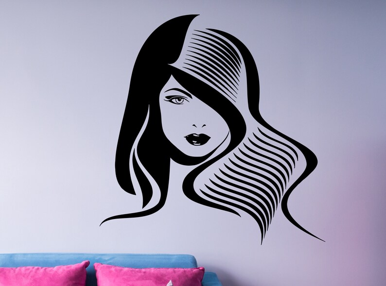 Spa Salon Decor Store Front Decal Fashion Decor Hair Salon Decal Girl Face Decal Beauty Salon Wall Decal Girl Haircut Wall Decal nm080