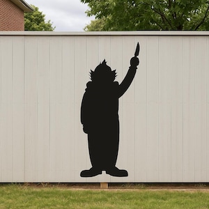 Adesivo da parete con pagliaccio inquietante e coltello, adesivo per porta del garage horror di Halloween, decorazione con silhouette spaventosa per uso interno ed esterno n156