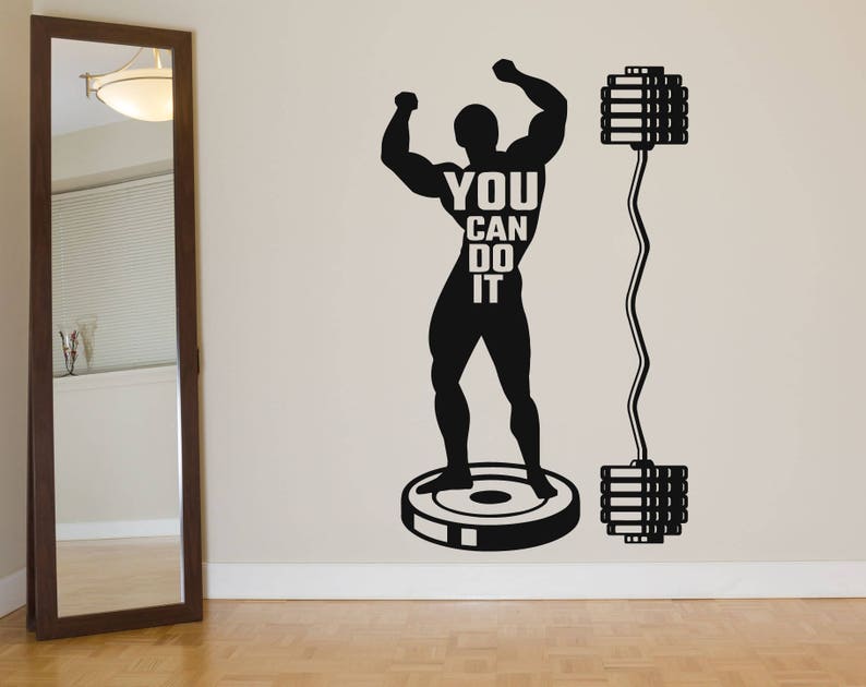 Athlete Muscle Man Wall Decal You Can Do It E Sticker Kids Decor Crossfit Motivation Gym Mural Se085