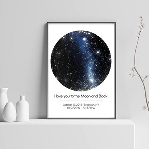 Mapa estelar personalizado, regalo del Día de la Madre, póster de cielo nocturno, regalo de San Valentín personalizado, decoración de aniversario de boda (12 unidades)