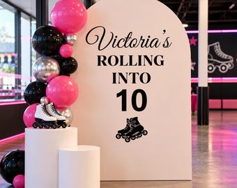 Personalized Rolling Into Birthday Decal, Custom Name Age Vinyl, Roller Skate Backdrop, Retro Party Decoration, Skating Theme a115