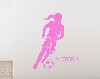 Custom Name Soccer Girl Wall Decal: Girls Room Decor nm194