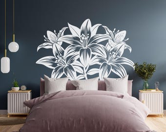 Muursticker witte lelies: vinylsticker met bloemen, slaapkamerdecoratie se246