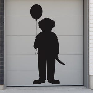 Adesivo da parete con silhouette spaventosa, palloncino e coltello, adesivo per porta del garage di Halloween, decorazione di Halloween con silhouette inquietante n157