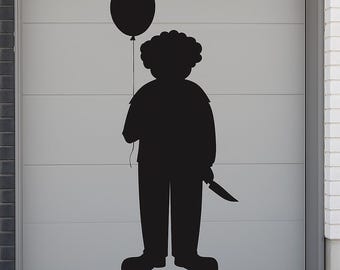 Creepy Silhouette Halloween Wall Decal: Balloon & Knife Vinyl Decoration n157
