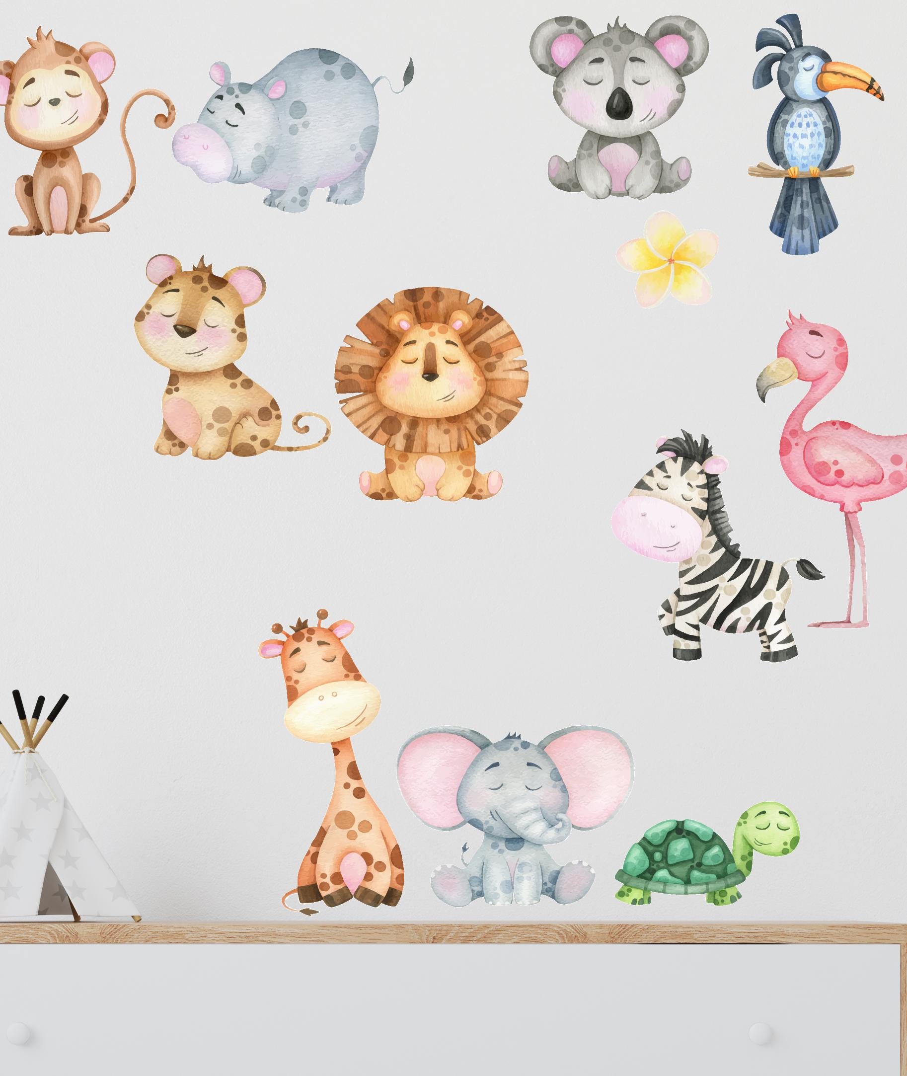 Watercolor Safari Animals Wall Decals: Peel and Stick Nursery Decor ...