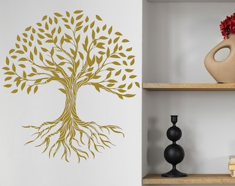 Tree of life stickers, tree decals, inspirational decals, bedroom decor, yoga decor, gold tree sticker n075