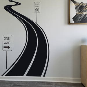 Large Road Decal Speed Limit Sign, Road Sign, Black Road decal, Transportation Decal, Winding Road Decal, Road Wall Decor image 1